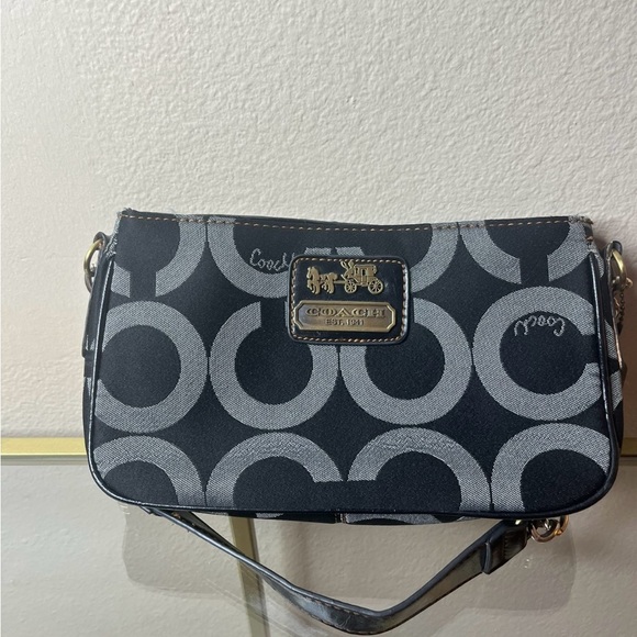 Small black, gray, and gold coach handbag - Picture 1 of 3